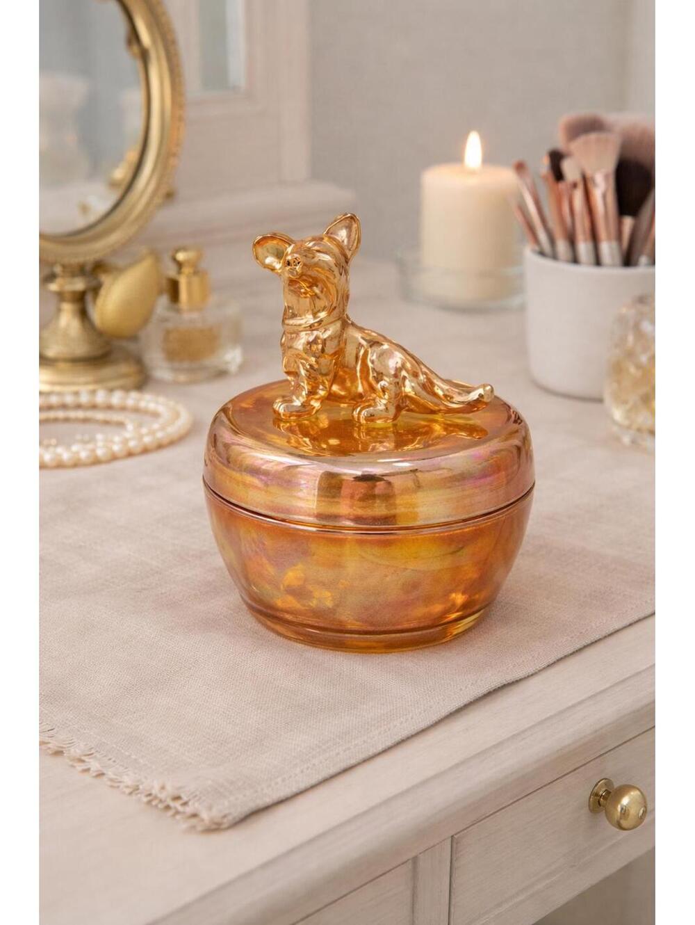Vintage Jeanette Glass Marigold Carnival Glass Scottie Powder Jar/Trinket Box